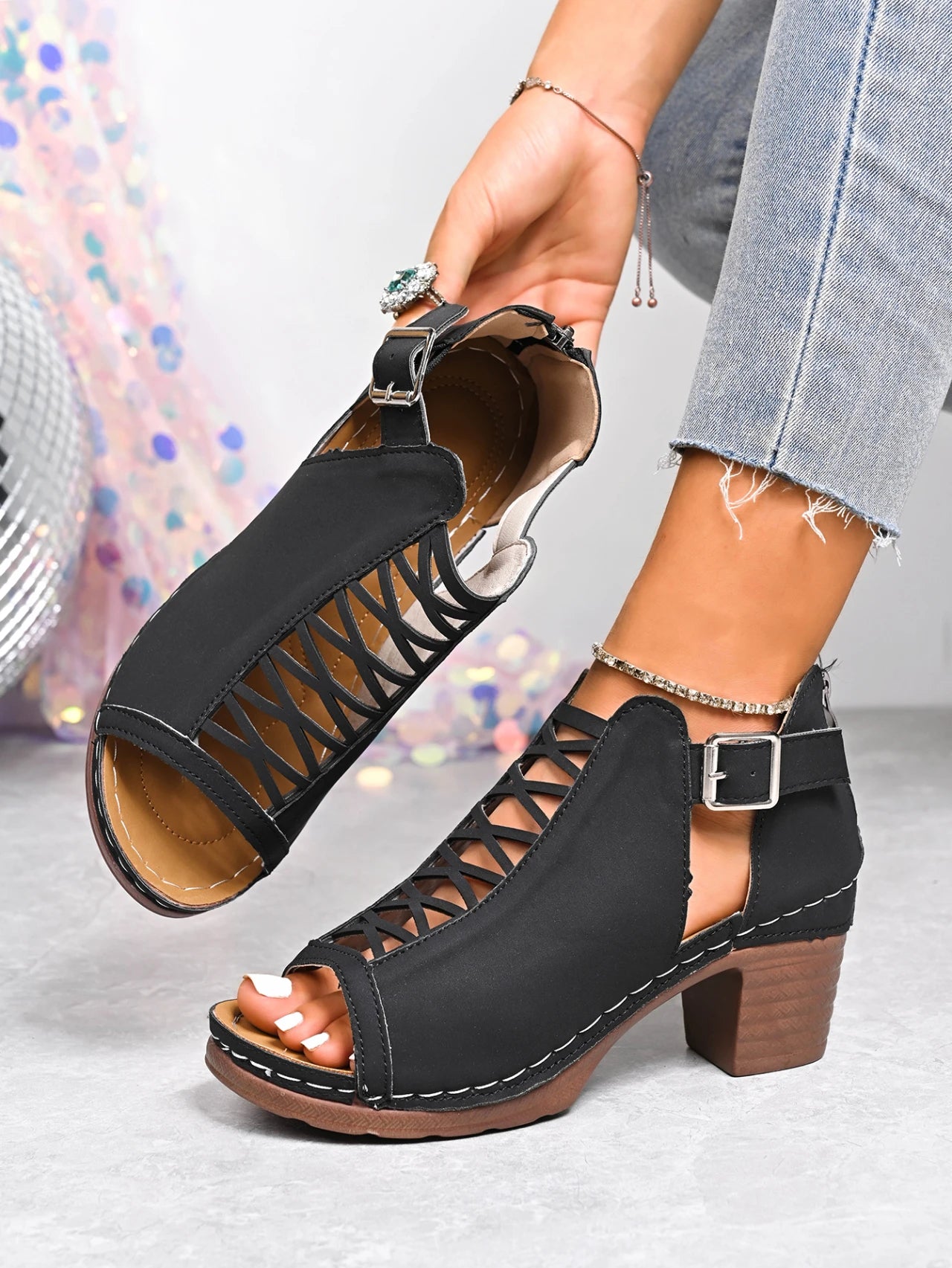 Sandales Femmes Été | Talons Compensés Épais, Bout Ouvert | Mariage