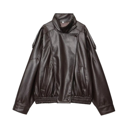 Veste en Cuir pour Femmes | Manches Longues, Boutonnée | Modèle Oversize