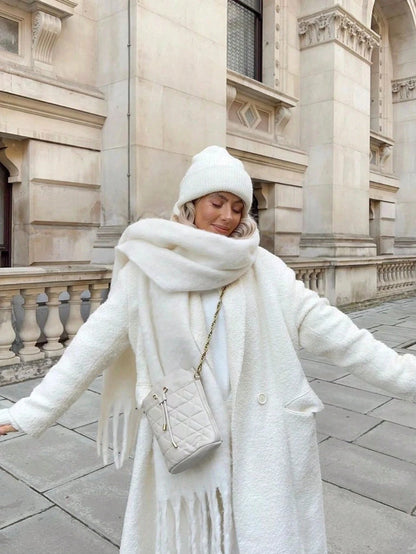 Écharpe cachemire femme hiver douce avec franges couleur unie