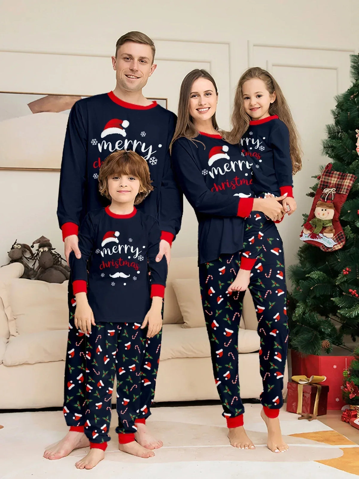 Pyjama Noël famille ensemble 2 pièces assorti parent enfant motif imprimé