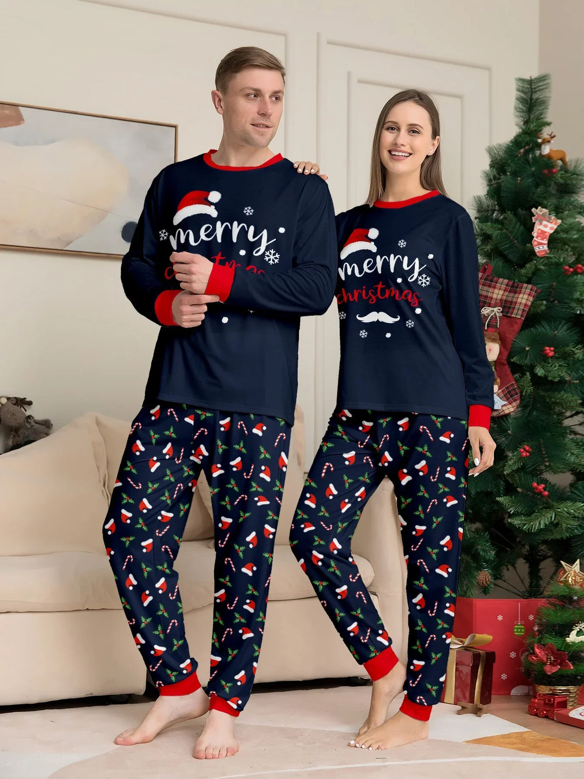 Pyjama Noël famille ensemble 2 pièces assorti parent enfant motif imprimé