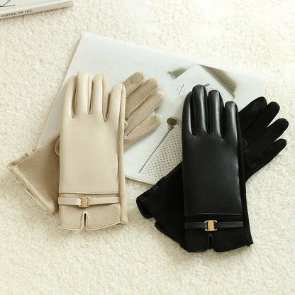 Gants hiver femme tactiles coupe-vent chauds taille unique noir beige