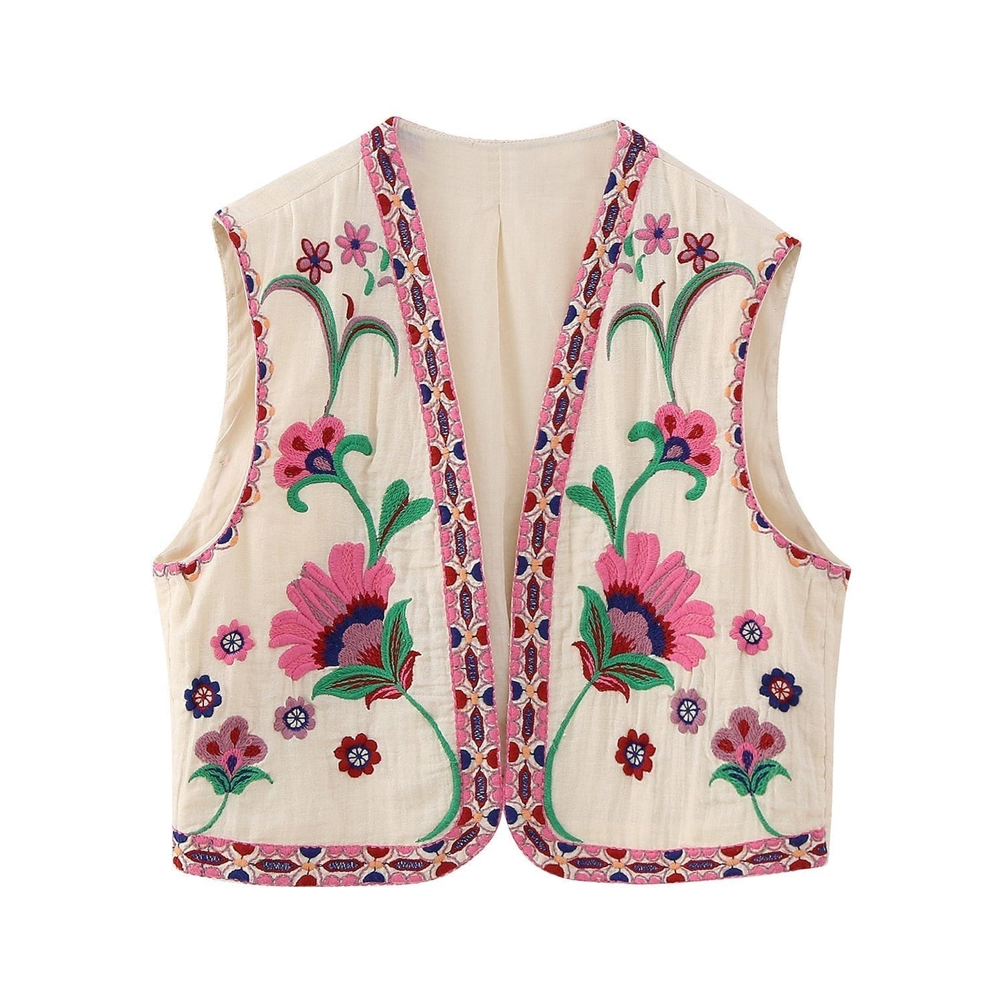 Gilet Femme | Fleurs Brodées Vintage | Style Romantique