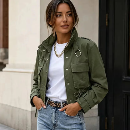 Veste cargo femme | Courte, fermeture éclair | Grands poches