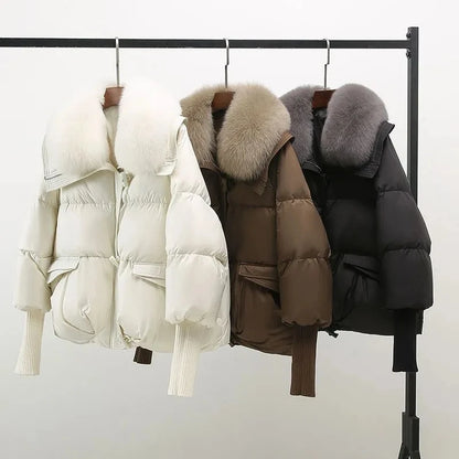 Doudoune longue femme col fourrure en coton matelassé chaude