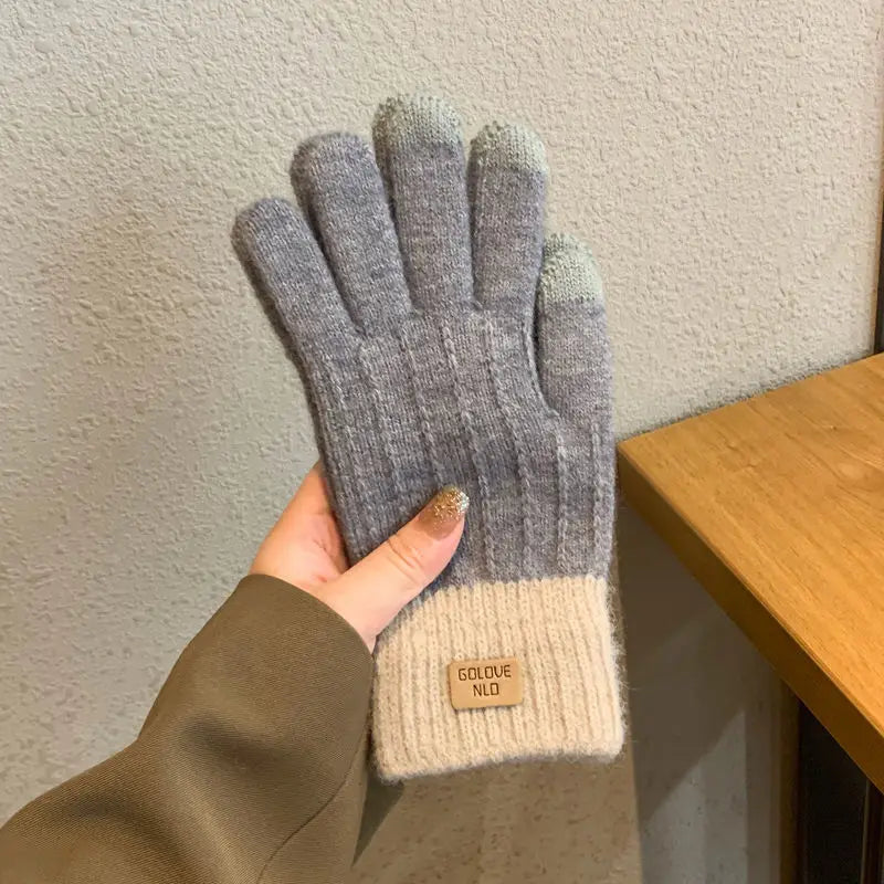Gants femme tricot chauds compatibles écran tactile pour hiver
