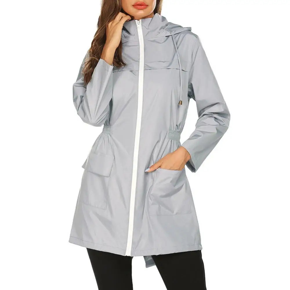 Imperméable femme long à capuche coupe vent, veste légère pour l'hiver