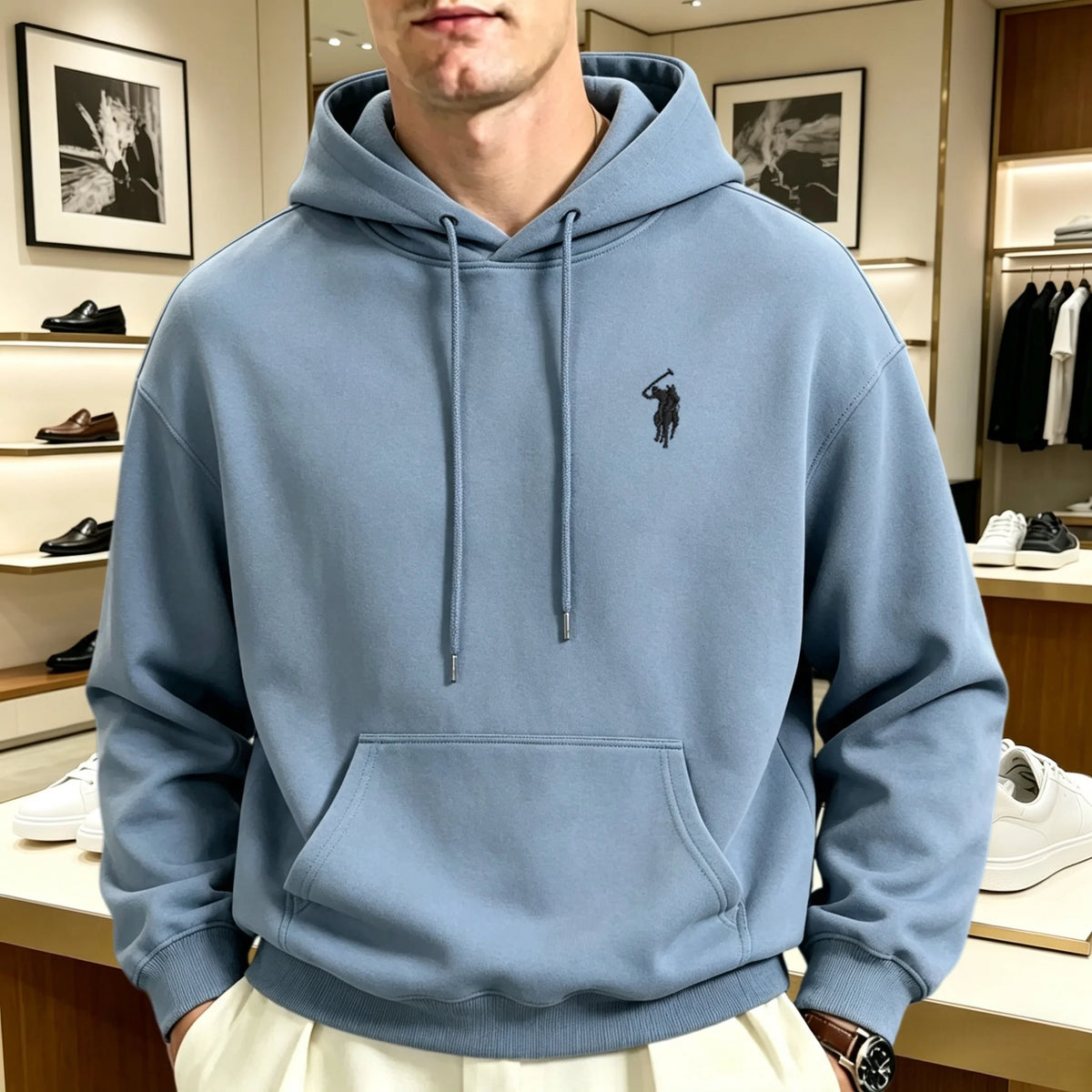 Sweatshirt à capuche oversize brodé unisexe coupe loose manches longues