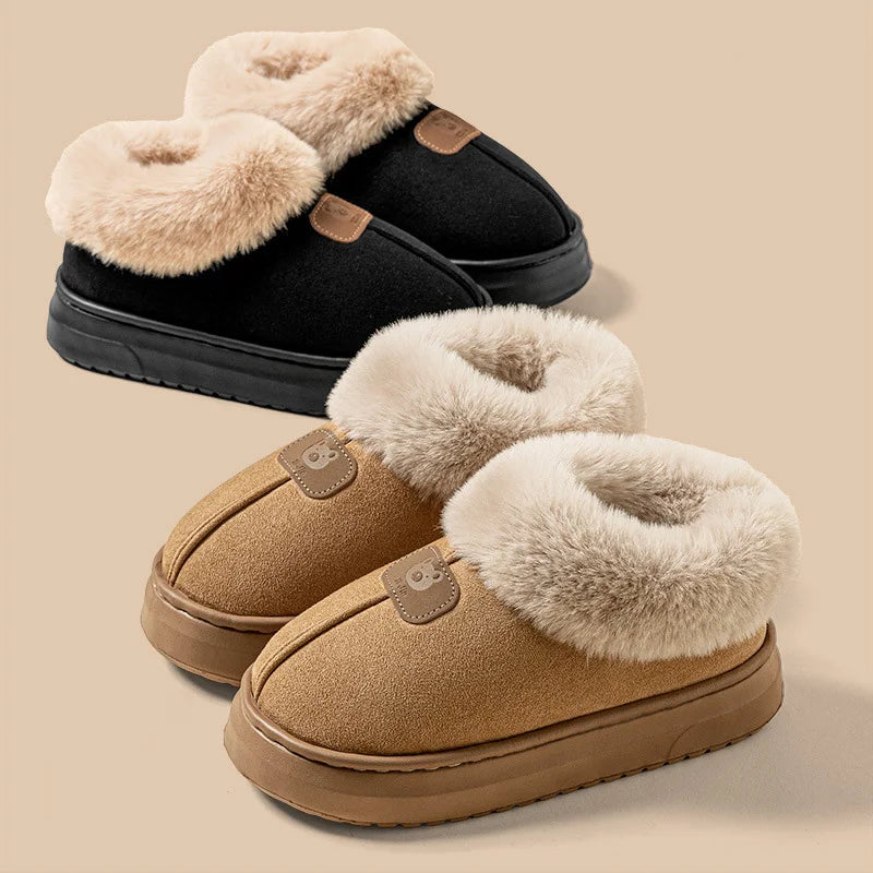 Chaussons femme homme polaire semelle épaisse montants, usage intérieur extérieur