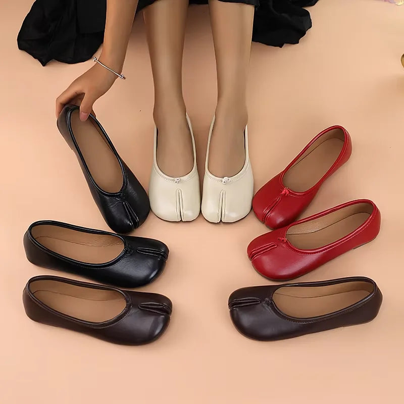 Ballerines Tabi pour femmes | Orteils séparés, cuir doux, chaussures plates brillantes