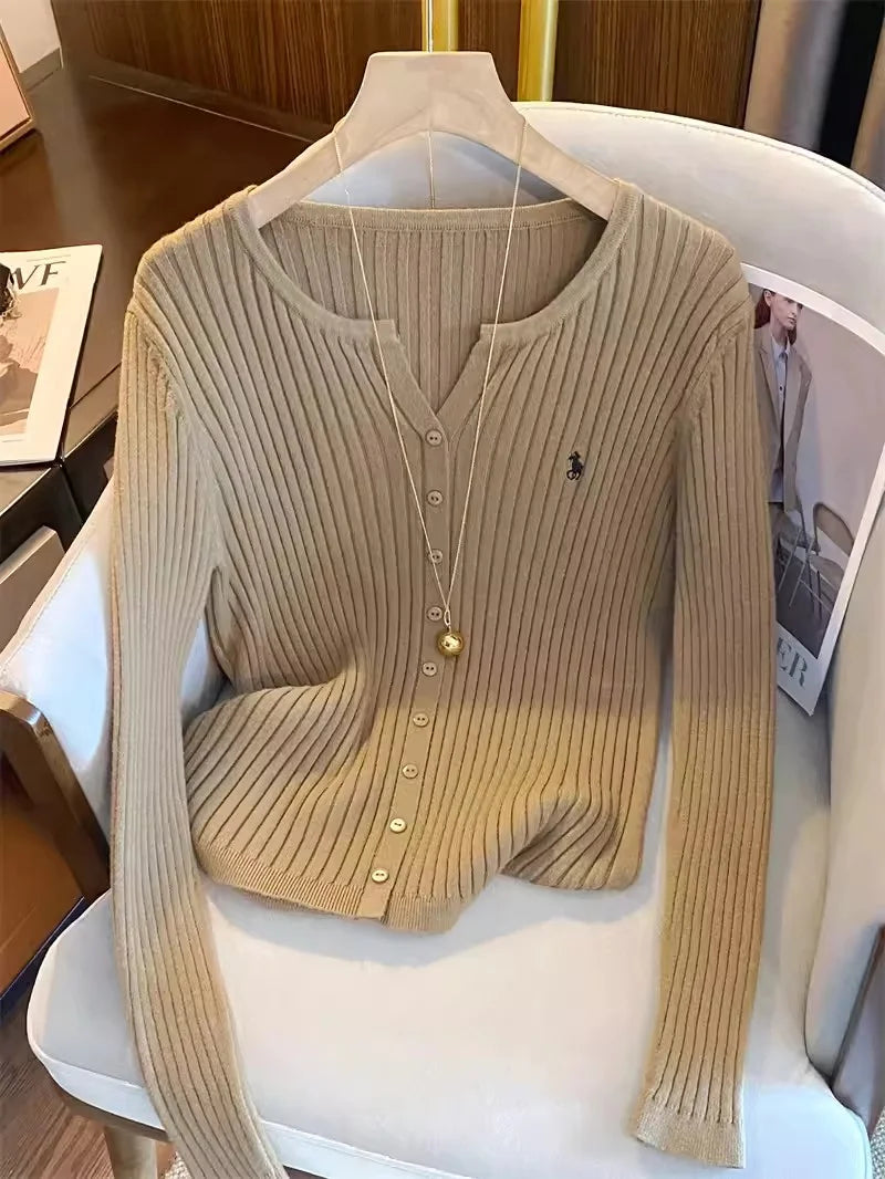 Cardigan femme tricoté brodé manches longues style Y2K