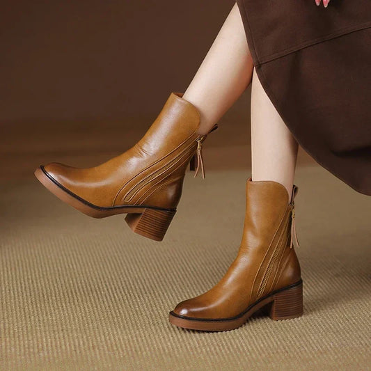Bottes Cuir Talon Moyen - Élégance LUXE™-Chaussures-PARIS FEMME