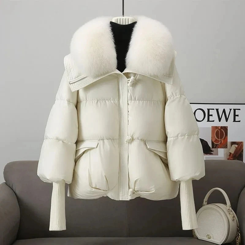 Doudoune longue femme col fourrure en coton matelassé chaude