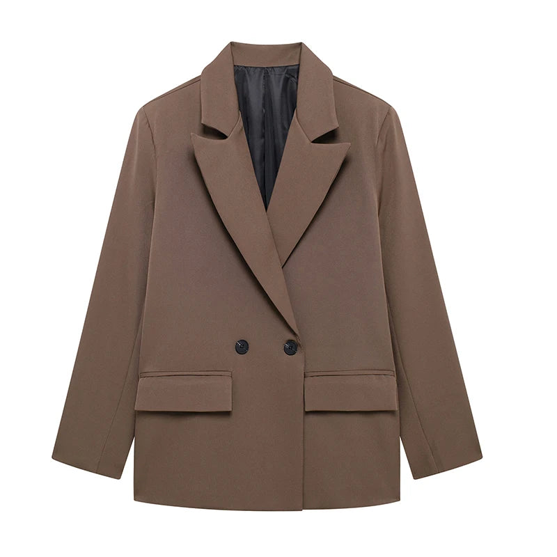 Blazer femme double boutonnage manches longues col en V cranté