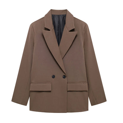 Blazer femme double boutonnage manches longues col en V cranté