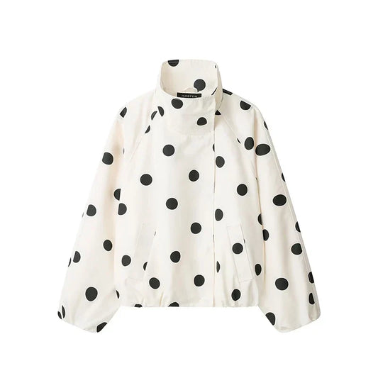 Veste Femme | Motif à Pois | Col Montant, Coupe Élégante et Moderne