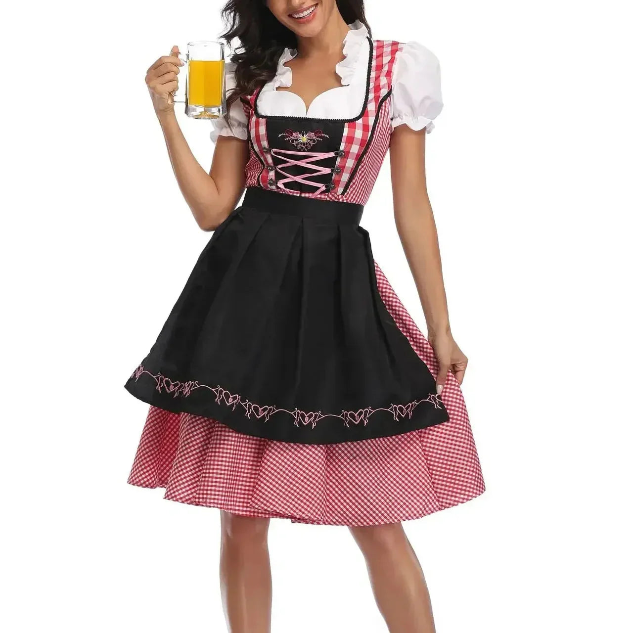 Dirndl Kleid Damen Oktoberfest - Weiches Material - Klassischer Stil - Detailliertes Traditionelles Festkleid