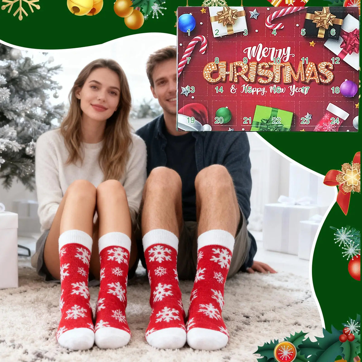 Calendrier de l'avent chaussettes femme homme Noël 12 paires hiver