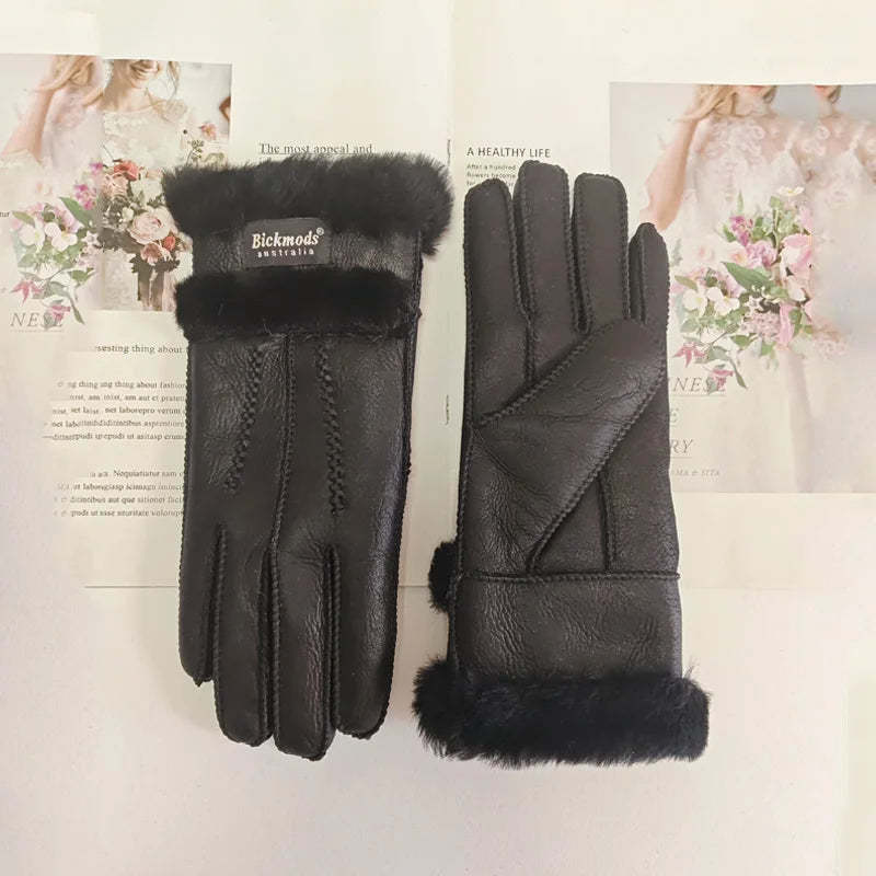 Gants femme cuir agneau doublure laine coutures main hiver