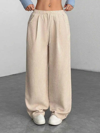 Pantalon velours femme taille élastique coupe large droite hiver