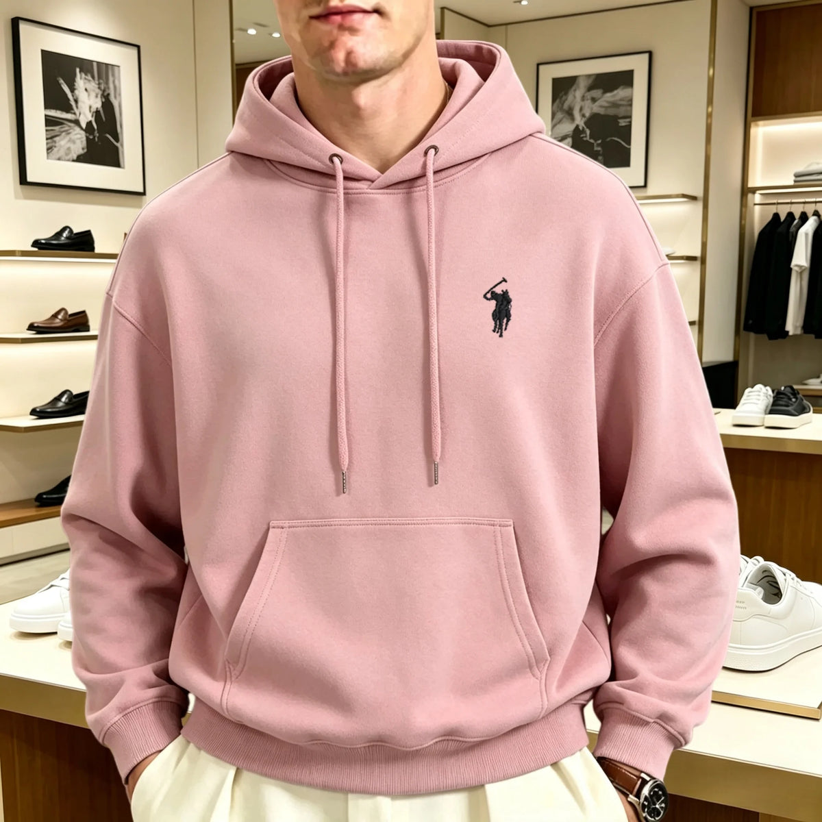 Sweatshirt à capuche oversize brodé unisexe coupe loose manches longues