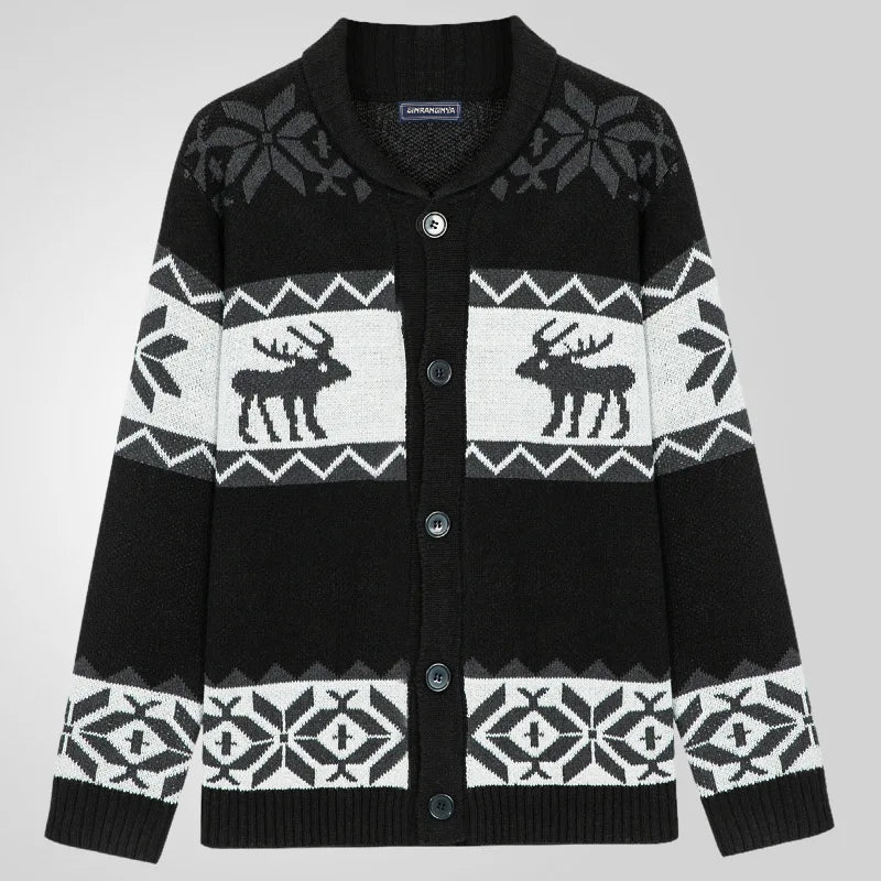 Pull de noël homme jacquard renne, cardigan maille chaude hiver