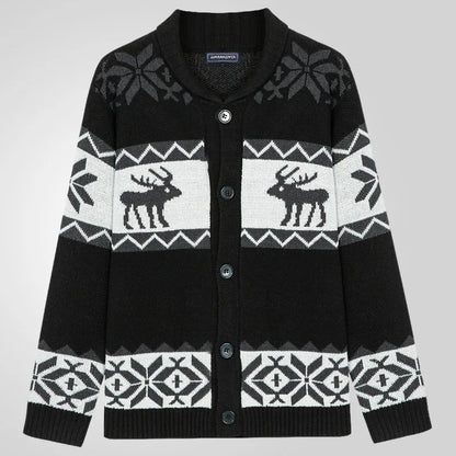 Pull de noël homme jacquard renne, cardigan maille chaude hiver