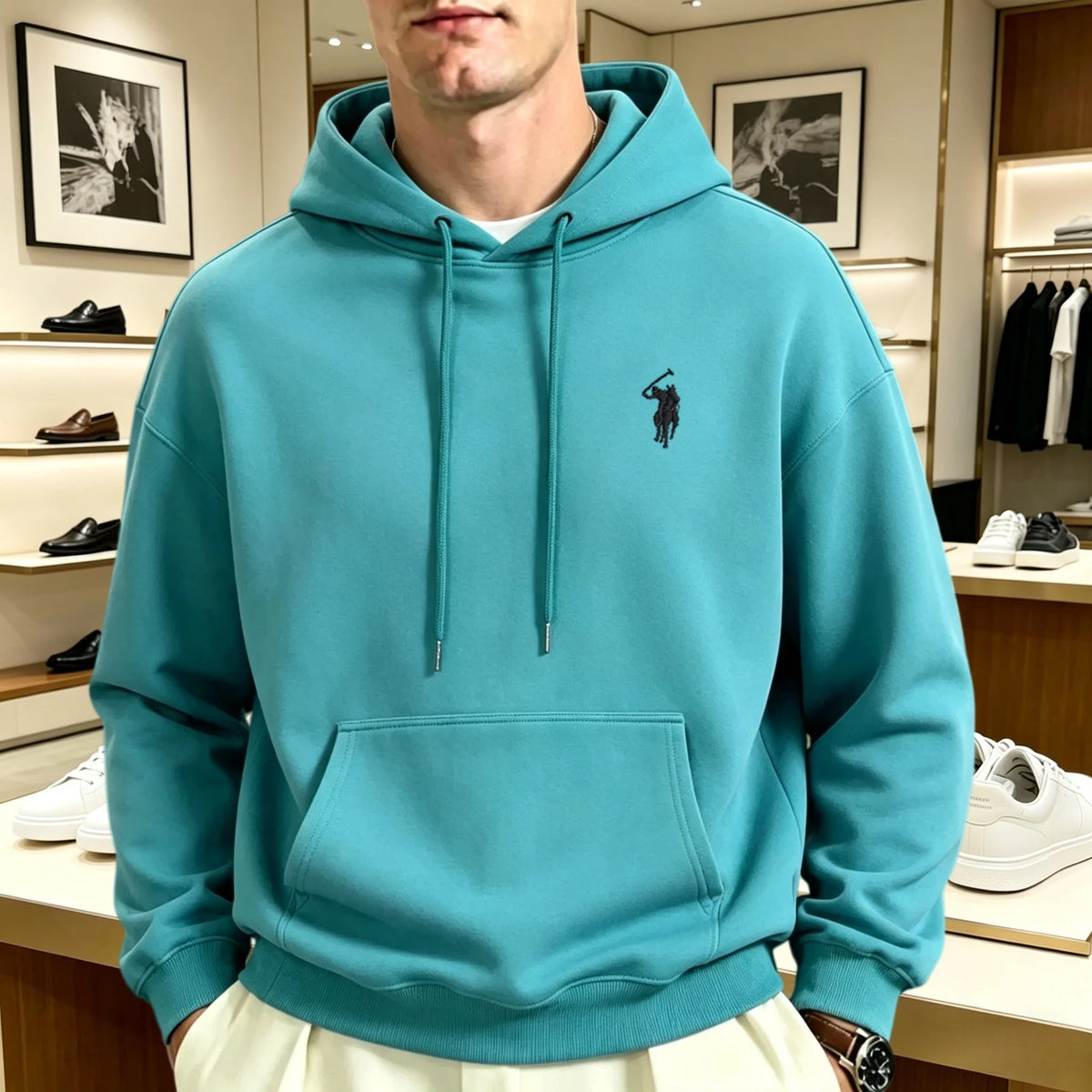 Sweatshirt à capuche oversize brodé unisexe coupe loose manches longues