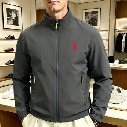 Veste zippée col montant brodée homme femme, imperméable casual mi-saison