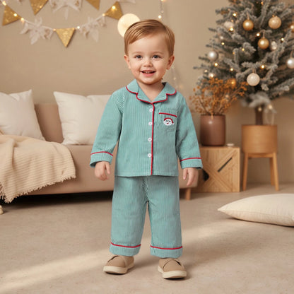 Pyjama Noël garçon 2 pièces rayé broderie Père Noël manches longues