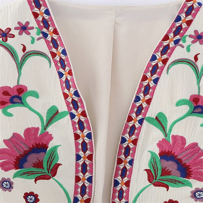 Gilet Femme | Fleurs Brodées Vintage | Style Romantique