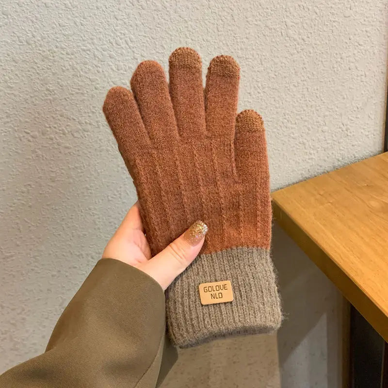Gants femme tricot chauds compatibles écran tactile pour hiver
