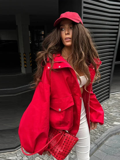 Veste bomber femme manches larges col montant coupe décontractée