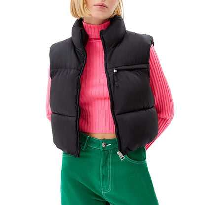 Doudoune courte femme sans manches zippée légère couleur unie