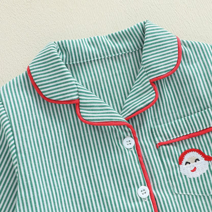 Pyjama Noël garçon 2 pièces rayé broderie Père Noël manches longues