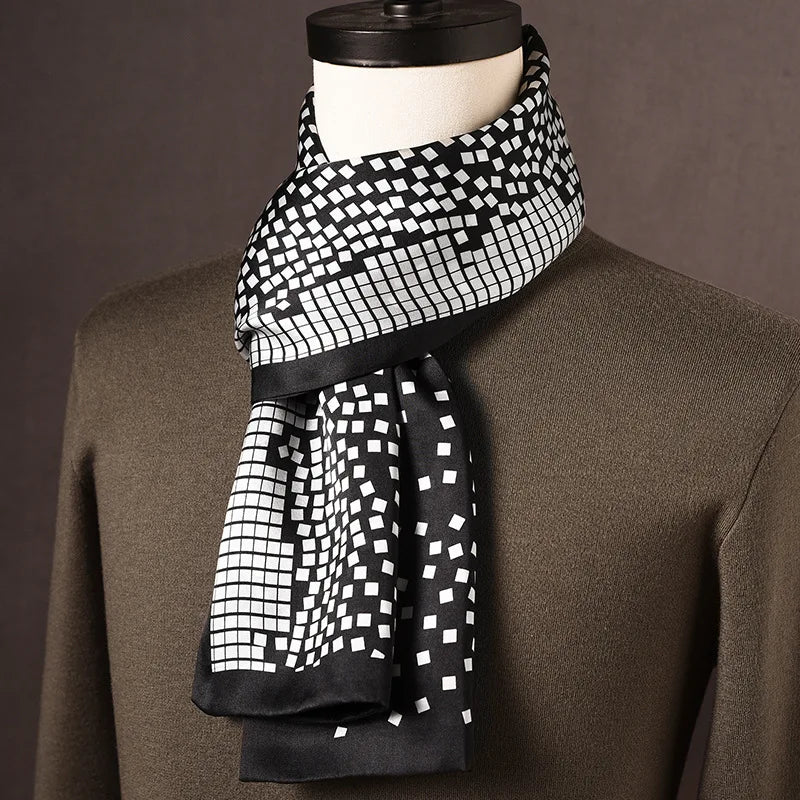 Écharpe homme soie 100% Mulberry à pois double épaisseur 160 cm