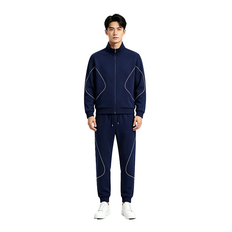 Ensemble homme col montant coton manches longues zippé gris noir bleu