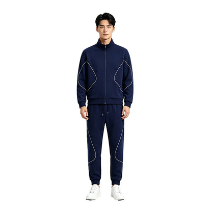 Ensemble homme col montant coton manches longues zippé gris noir bleu