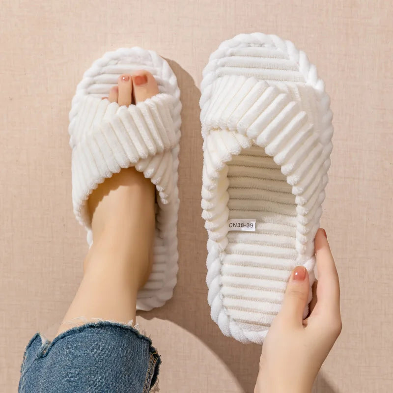 Pantoufles Femme Doublure Polaire | Bande Croisée, Semelle Souple | Automne Hiver