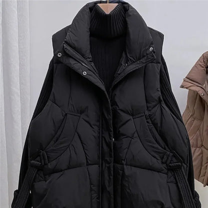 Doudoune courte femme grande taille gilet sans manche zippé col rabattu