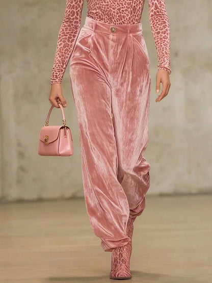 Pantalon velours femme taille haute plissé