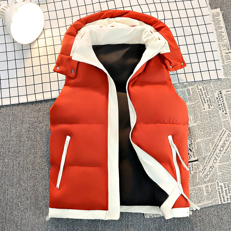 Doudoune sans manches homme imperméable avec capuche amovible, zip et poches rabats