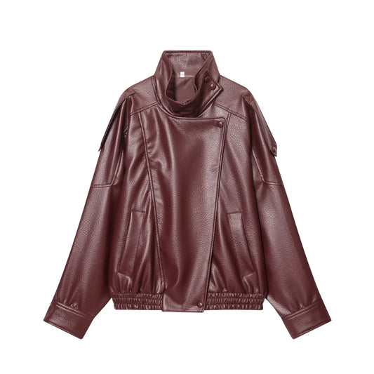 Veste en Cuir pour Femmes | Manches Longues, Boutonnée | Modèle Oversize