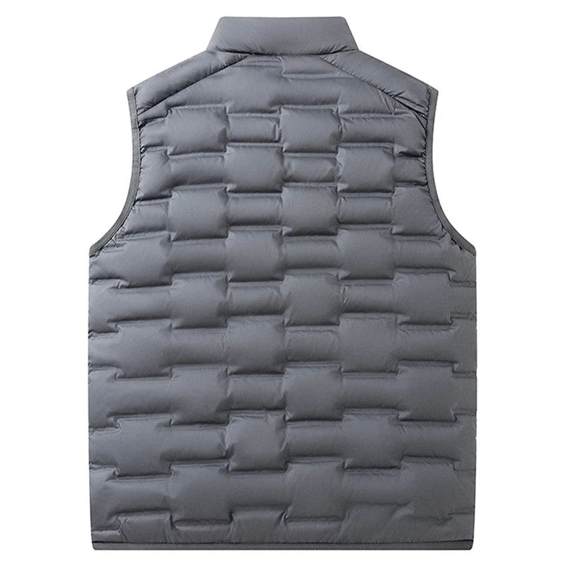 Doudoune sans manches homme imperméable, duvet blanc col montant