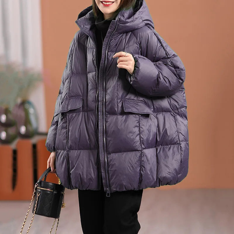 Doudoune femme à capuche duvet blanc coupe ample