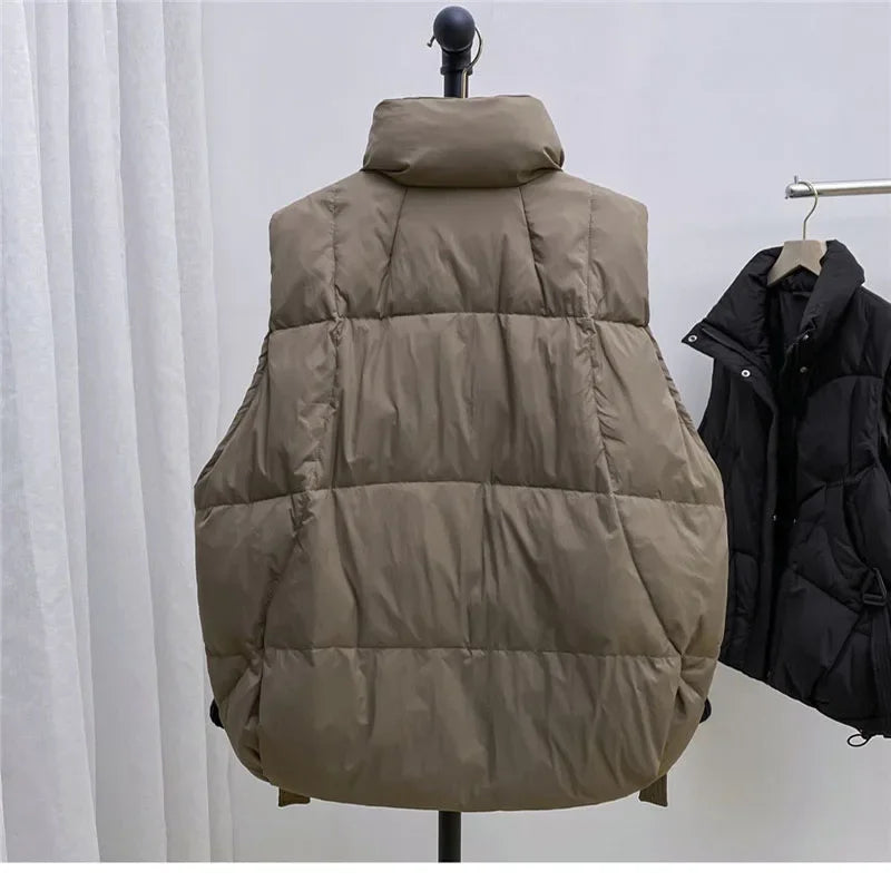 Doudoune courte femme grande taille gilet sans manche zippé col rabattu