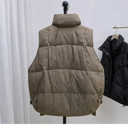 Doudoune courte femme grande taille gilet sans manche zippé col rabattu