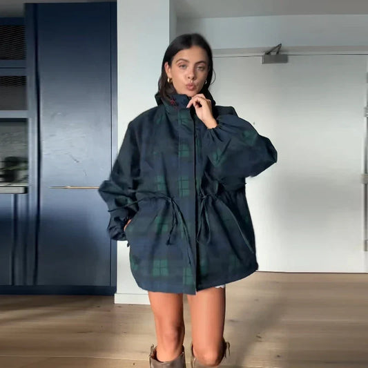 Veste Femme | À Carreaux, Capuche | Coupe Ample, Style Décontracté