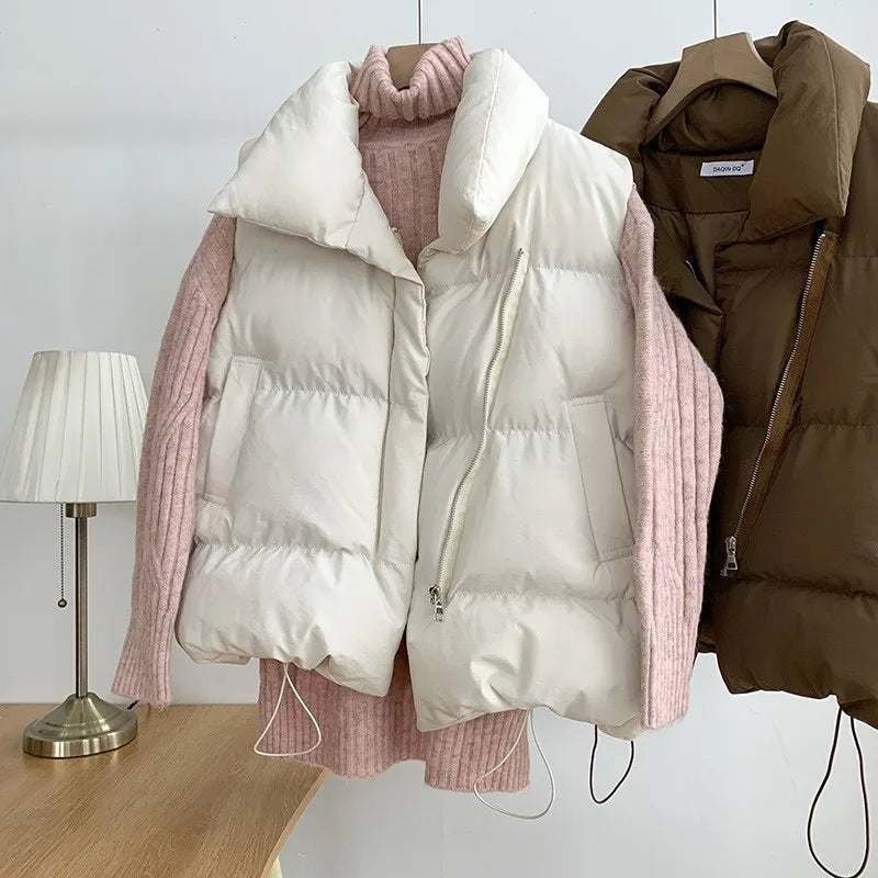Doudoune courte femme sans manches col montant zippée automne hiver