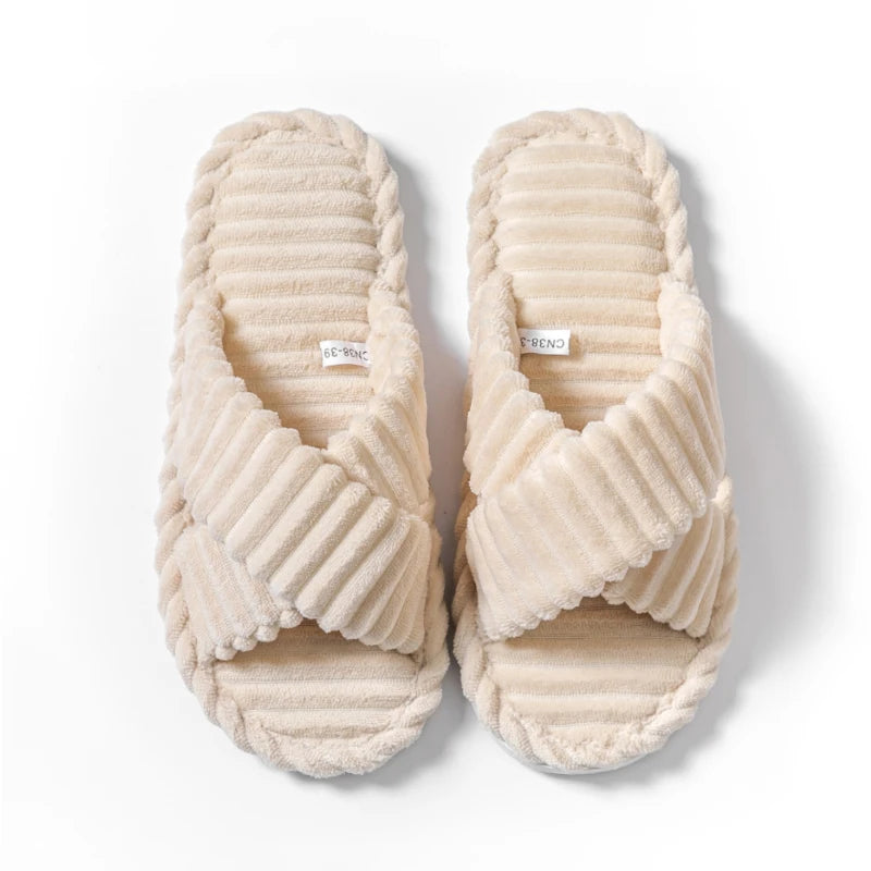 Pantoufles Femme Doublure Polaire | Bande Croisée, Semelle Souple | Automne Hiver